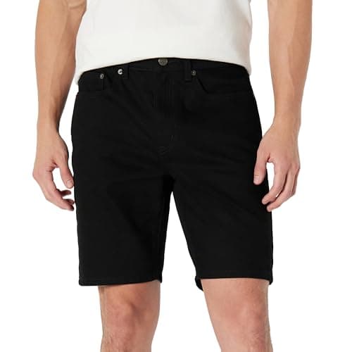 Image of Amazon Essentials Men's Heavyweight Stretch Straight-Fit Denim Shorts, 22.9 cm, Black, 32W