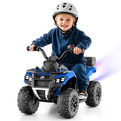 Image of COSTWAY 6V Kids Electric Ride on ATV Car, Battery Powered Quad Bike with Horn, Music, Spray Function, LED Lights, Storage Basket, for 18 Months+ Old Boys Girls (Blue)