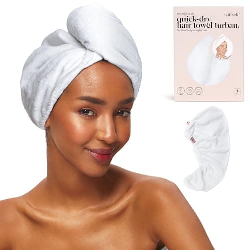 Image of Kitsch Microfiber Hair Towel Wrap for Women - Microfiber Towel, Super Absorbent, Quick Dry, Anti-Frizz - For Long and Short Hairs, Turbans for Women, Hair Wrap - White