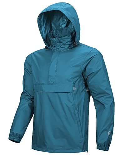 Image of Outdoor Ventures Rain Jacket for Men Waterproof Pullover Lightweight Hooded Outdoor Raincoat Packaway Breathable Reflective Anorak Jacket for Travelling, Camping, Running, Hiking, Moroccan Blue 3XL