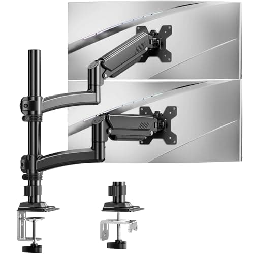 Image of ELIVED Dual Monitor Arm for 13-32 inch Screens, Gas Spring Monitor Stand Mount with Tilt Swivel Rotation, Height Adjustable Up to 675mm, VESA 75&100mm, Up to 10KG, Black, EV6034B