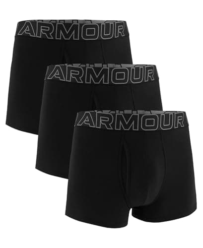 Image of Under Armour Men's 3-Pack Performance Cotton Boxer Brief, 3" Inseam, All-Day Comfort & Ultra-Soft, Black Solid - Core, S