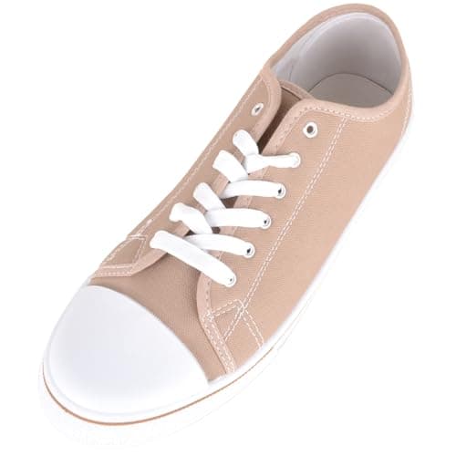 Image of Mens Canvas Lace Up Sporty Outdoor Trainers Sneakers Plimsolls with Rubber Toe Cap - Taupe - UK 10