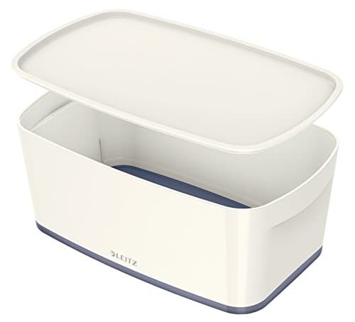Image of Leitz Small MyBox with Lid, Storage Box for Home and Office, High Gloss Plastic, 5 Litre, A5, White/Grey