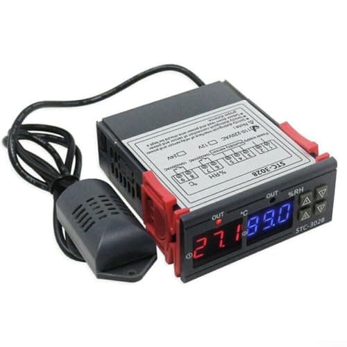 Image of HanOaki STC-3028 Digital Dual Temperature Controller Thermostat 12V 24V 110-220V Non-Programmable For Home Heating Cooling Systems Black(110-220VAC)