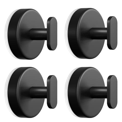 Image of pickpiff Suction Cup Hooks for Shower: Extra Strong 15LB Hanger for Bathroom, Kitchen, Door, Mirror, Tile, Glass –Towel, Loofah, Coat, Robe – Waterproof & Rustproof, Matte Black 4-Pack