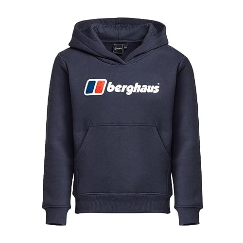 Image of Berghaus Kids’ Logo Hoody with Kangaroo Pocket & Soft Stretchy Fabric, Midlayer Pullover Hoodie for Boys & Girls (UK, Age, 11 Years, 12 Years, Regular, Blue)