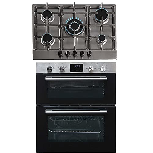 Image of SIA 60cm DO111SS Stainless Steel Double Electric Fan Oven & 70cm SSG701SS 5 Burner Gas Hob With Cast Iron Pan Stands