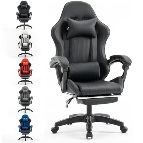 Image of Millhouse Gaming Racing Desk Chair with Adjustable Lumbar Support, Footrest, and Head Pillow, X2022 (Black)