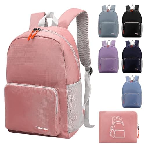 Image of Risipu 20-35L Lightweight Foldable Backpack, Student Backpack, Small Rucksack Water Resistant Durable Packable Backpacks for Women Men Outdoor Camping Travelling Walking Hiking Biking (Pink)