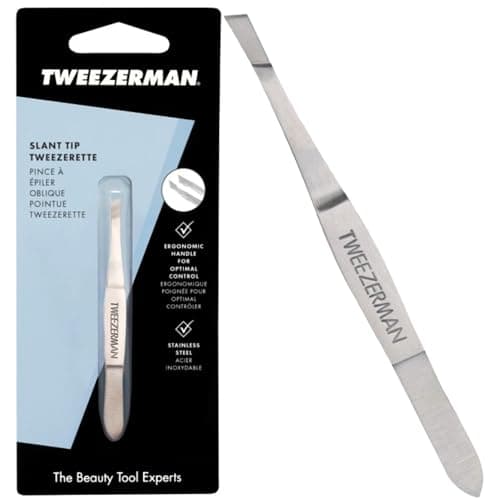 Image of Tweezerman Slanted Tweezerette, Professional Stainless Steel Precision Tweezers for Facial Hair and Eyebrows, (Pack of 1)