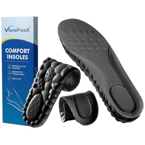 Image of VivoFoot Memory Foam Insoles, Anti-Fatigue Pain Relief Everyday Work Sports Running Comfort Shoe Inserts, Cloud Sole Pads, Cushion Replacement Filler, Trim to Fit for Men & Women (UK 7-10, Black)