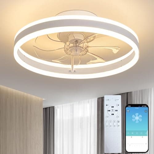 Image of 50CM Ceiling Fans with Lights and Remote, 45W 5500LM Modern Low Profile LED Ceiling Fan App Control, 6 Speeds Reversible , 3000K-6500K Dimmable, Smart Quiet Fan Light for Bedroom Living Room White