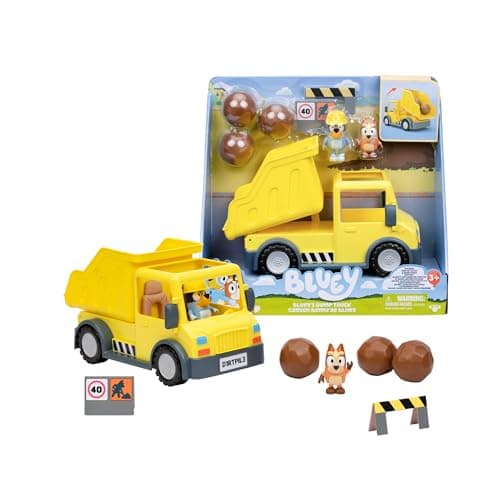 Image of Bluey Dump Truck, Garbage Truck, Includes Friend Figure, Includes Stickers, 2 Alerts and 3 Plastic Rocks for Your Adventure, Famous (BLY96000)