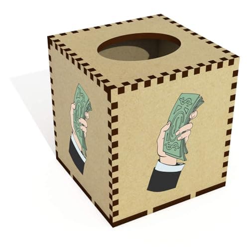 Image of Azeeda Square 'Hand With Banknotes' Wooden Tissue Box Cover (TB00071702)