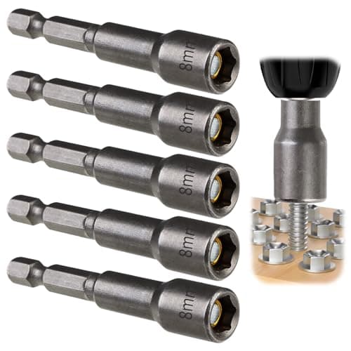 Image of 5Pcs 1/4" Hex Shank 8mm x 65mm Magnetic Nut Setter Driver Drill Bit Set, Quick-Change Metric Socket Bits for Impact Tools, Electric Screwdriver, Auto Repair, Woodworking, Machine Maintenance