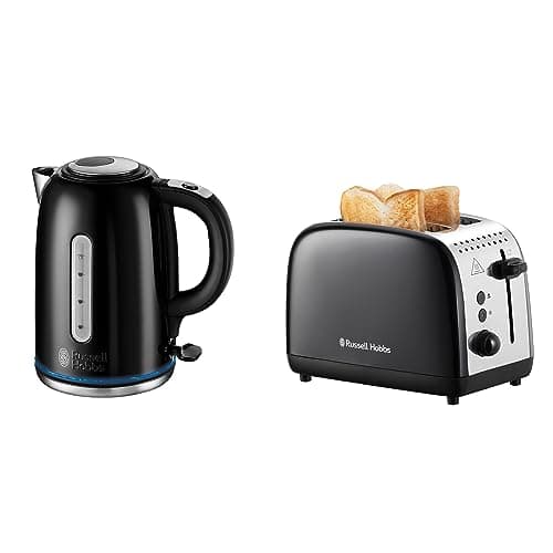 Image of Russell Hobbs 20462 Quiet Boil Kettle & 26550 2 Slice Toaster, Black