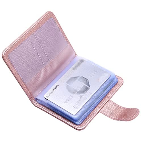 Image of wisdompro Credit Card Holder for Women/Men, PU Leather RFID Blocking Debit Card Wallet ID Bank Card Case with Magnetic Shut (Build in 20 Card Slot)-Rose Gold