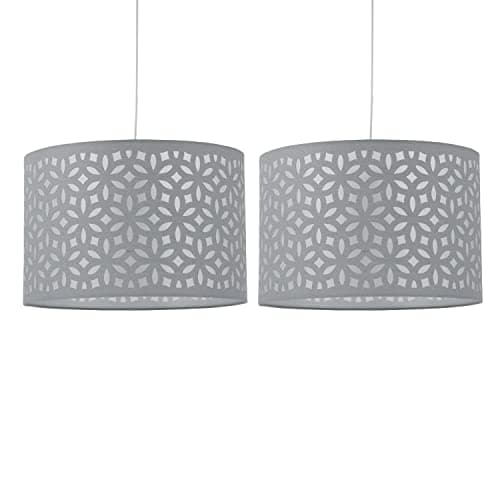 Image of Set of 2 Grey Pendant Shades, Easy Fit Ceiling Lightshades, Modern Cut Out Design, Diameter 25cm