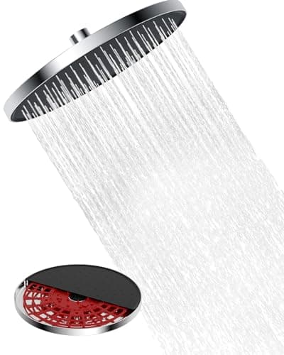 Image of Hibbent Self-Cleaning Rainfall Shower Heads, Fixed Rainfall Shower Head 10 Inch, Round Powerful High Pressure Overhead Shower Head with self-Cleaning Mechanism, Chrome