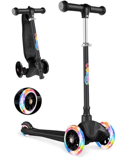 Image of BELEEV 3-Wheel Scooter for Kids Age 2-6, Scooter for Toddlers Girls Boys Children, Adjustable Height, Lean to Steer, Light Up Wheels, Extra-Wide Deck(BLACK)