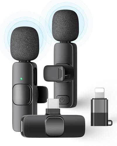 Image of KUKIHO 2 Pack Wireless Lavalier Microphone for iPhone iPad and Android Phone, Lapel Mic Plug and Play Wireless Mic Noise Reduction Microphone for Video Recording Interview Podcast Vlog YouTube Tiktok