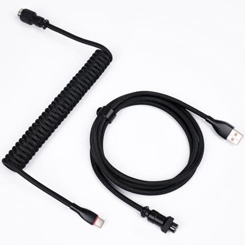 Image of Sikai Coiled Keyboard Cable, USB C Aviator Cable for Mechanical Keyboard, Type C to USB A Coiled Cable for PC Gaming Keypad HyperSpeed Line with 8KHz Return Rate, Black