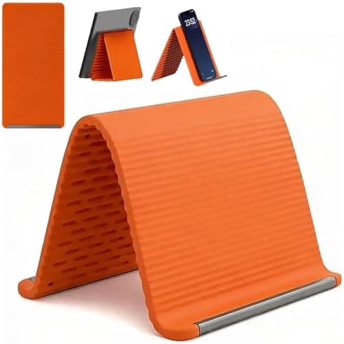 Image of Flexible Foldable Silicone Phone Holder, Adjustable Multi-Angle Phone Stand for Desk, Universal Portable Non-Slip Desktop Mount for All Cell Phones Laptops Tablets Travel, Work, and Home Use (Orange)