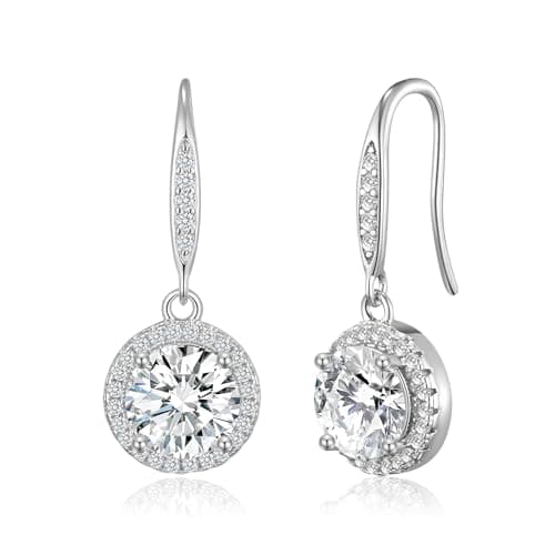 Image of Philip Jones Silver Plated Halo Drop Earrings Created with Zircondia® Crystals