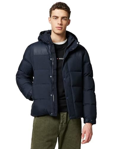 Image of Tommy Hilfiger Men’s Mix Down Hooded Puffer Jacket, Blue (Desert Sky), L