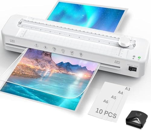 Image of Laminator A3 Laminator Machine with Laminating Pouches for A3/A4/A5/A6, Fast Warm-up, Built-in Cutter and Corner Rounder for Home Office School Use