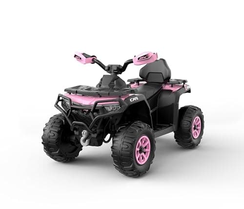 Image of RONIPIC Kids' 12v Ride-on ATV Car – Off-Road Design w/Colorful LED Flag, Parent Remote, Spring Suspension, LED Lights, Bluetooth, Music, USB & Early Education for Boys & Girls,Pink