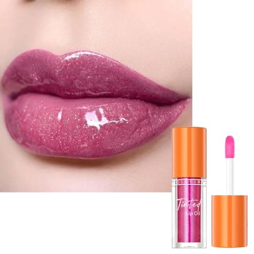 Image of Pink Lip Gloss, Light Red Liquid Lipsticks, Moisturizing Glossy Lip Oil Tinted, Bright Color Clear Lipgloss Makeup, Silky Hydrating Lip Balm Lip Stain for Women