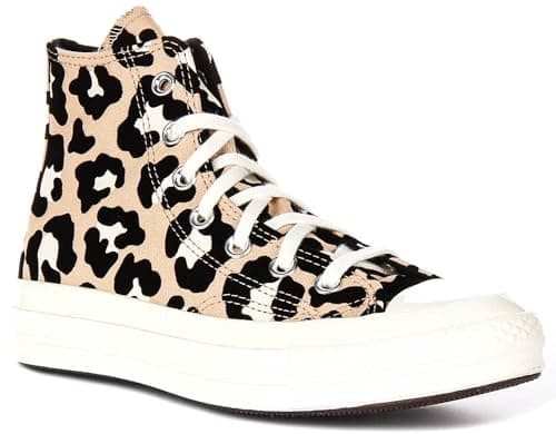 Image of Converse A14945C Women's Chuck 70 Hi Leopard Lace Up Trainers, Black Beige, 6