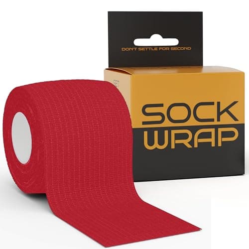 Image of Locked in Sock Tape for Football 5cm x 5m - Self Adhesive, Elastic Bandage Wrap for Socks, Shin Pads, Ankle & Knee Support - Comfortable Fit, Strong Hold for Training, Recovery & More (Red, 1 Roll)