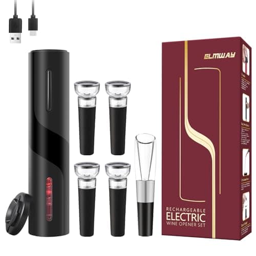 Image of ELMWAY VinoLux Series 7-in-1 Rechargeable Wine Opener Set – Electric Corkscrew with Advanced Wine Aerator Pourer, 4 Vacuum Stoppers & Foil Cutter, Gift Set for Wine Lovers