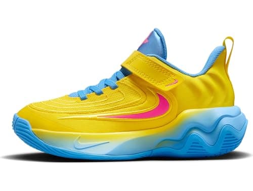 Image of Nike Giannis Immortality 4 Basketball Shoes for Younger Children, Lightening/Hyper Pink-University Blue, FZ6733-700, 26 EU (9C US), Lightening Hyper Pink University Blue, 8.5 UK Child