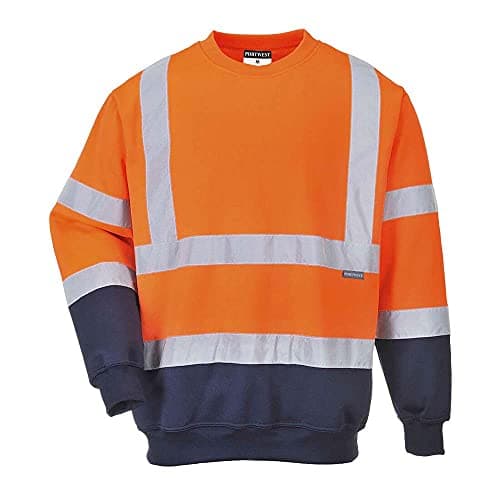 Image of Portwest B306 Hi-Vis Contrast Sweatshirt ANSI Certified Reflective Workwear Durable Warm 40+ UPF Protection for Construction Rail and Industrial Use, Orange/Navy, XXXL