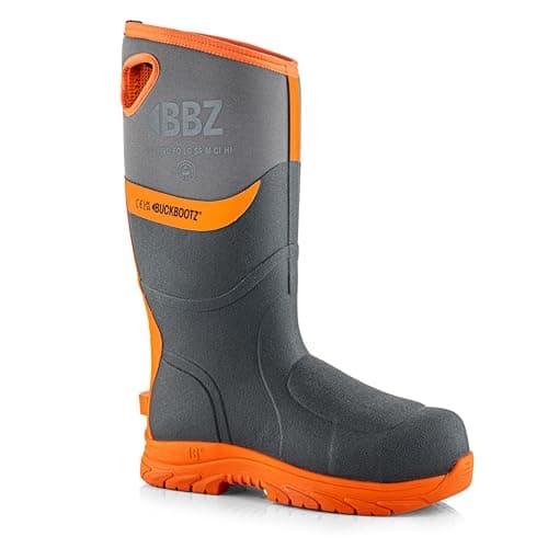 Image of Buckbootz BBZ9000 FULL SAFETY WATERPROOF WELLINGTON BOOT METATARSAL PROTECTION & 360 REFLECTIVE (Grey with hi vis orange, UK Footwear Size System, Adult, Men, Numeric, Wide, 7)