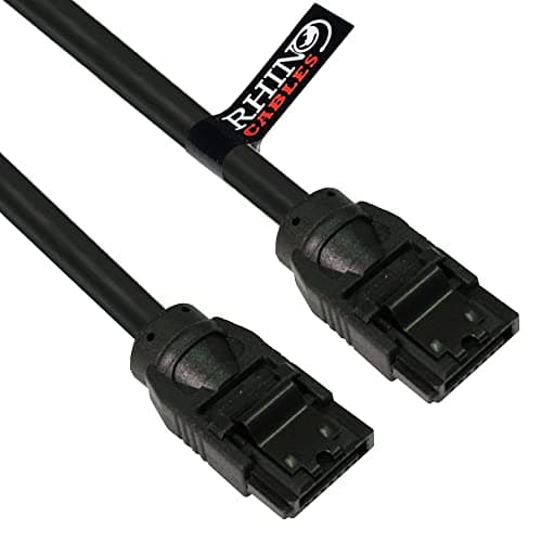 Image of rhinocables - SATA 3 Cables | 6Gbps Data Transfer | Locking Latch | 90cm Length | Compatible with HDD & SSD | Black Design, SATA 3 Straight to Straight, 90cm