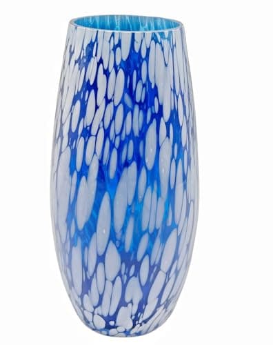 Image of simpa Large Decorative Coloured Molten Glass Centerpiece Flower Vase - Blue 25cm (H)