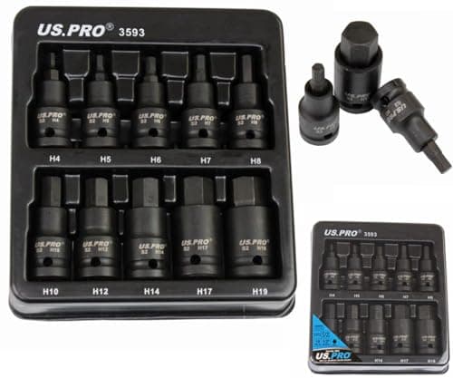 Image of US PRO Tools 10pc Impact Hex Bit Socket Set 1/2'' Drive 4mm to 19mm 3593
