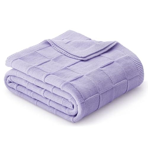 Image of Whale Flotilla Knit Throw Blanket for Couch, Soft Fuzzy Decorative Knitted Blanket for Sofa Bed, Lightweight Cozy Warm Throws, 150x200 CM, Light Purple