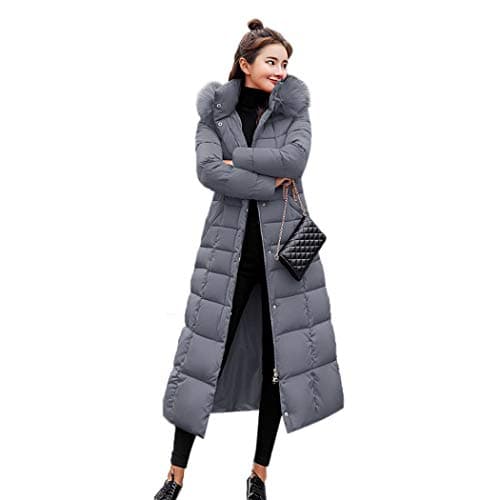 Image of kisshes Women Ladies Long Padded Puffer Coat Winter Warm Cotton Quilted Jacket Parka with Removable Faux Fur Hood Grey L