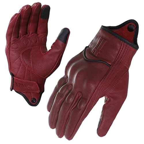 Image of Harssidanzar Womens Full Finger Goatskin Leather Touchscreen Motorcycle Gloves GL016,Oxblood,Size L