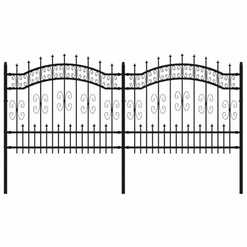 Image of vidaXL Garden Fence with Spear Top - Sturdy Powder-Coated Steel Barrier - Elegant Arched Design - Easily Extendable - Black