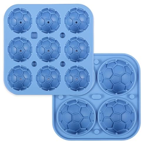 Image of 2 Pack Silicone Ice Ball Maker Mould with Lid,Large Reusable Round Soccer Shape Ice Cube Moulds for Whiskey Cocktails Drinks,Easy to Fill & Release(Blue-9 grids + 4 grids)