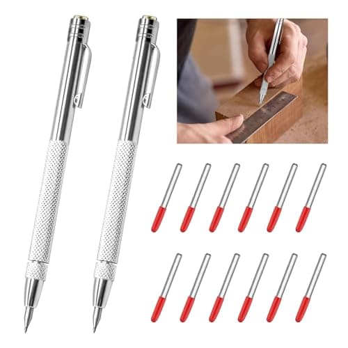 Image of 2 Pcs Tungsten Carbide Tip Scriber, Scribe Tool Etching Set Magnetic with 12 Replacement Marking Tip Red Hat for Glass Metal Wood Ceramics Durable Precision Engraving Pen with Non-Slip Aluminum Handle