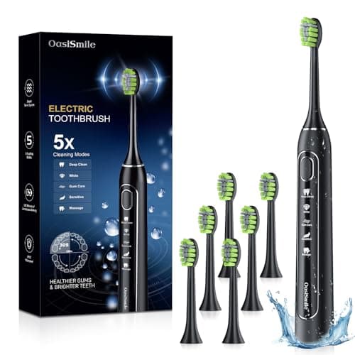Image of OasiSmile Electric Toothbrush for Adults, Sonic Electric Toothbrush with Smart 2-Minute Timer, 6 Brush Heads and 5 Mode, 42000 VPM Rechargeable Toothbrush with 100-Days Battery Life for Home & Travel