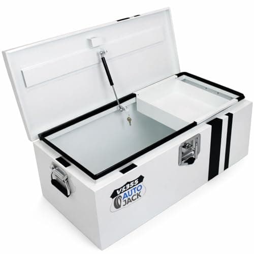 Image of Autojack Van Storage Safe Van Vault Heavy Duty Metal Steel Site Tool Chest Security 355mm Key Lock with Carry Handles & Gas Struts White